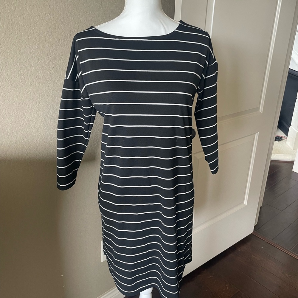 Workshop Republic Clothing Blue and White Sheath Dress with Dolman Sleeves